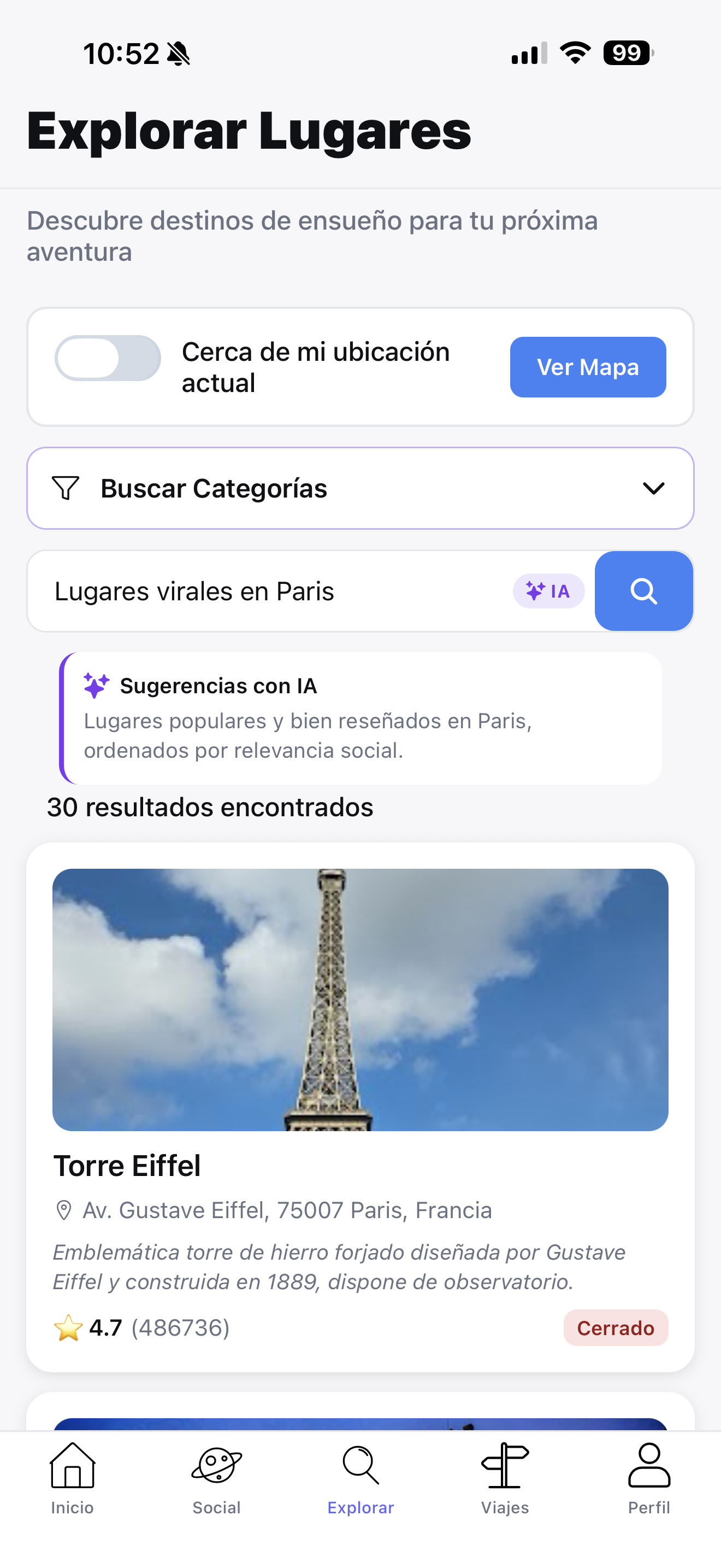 Goveling explore screen surfacing nearby saved places
