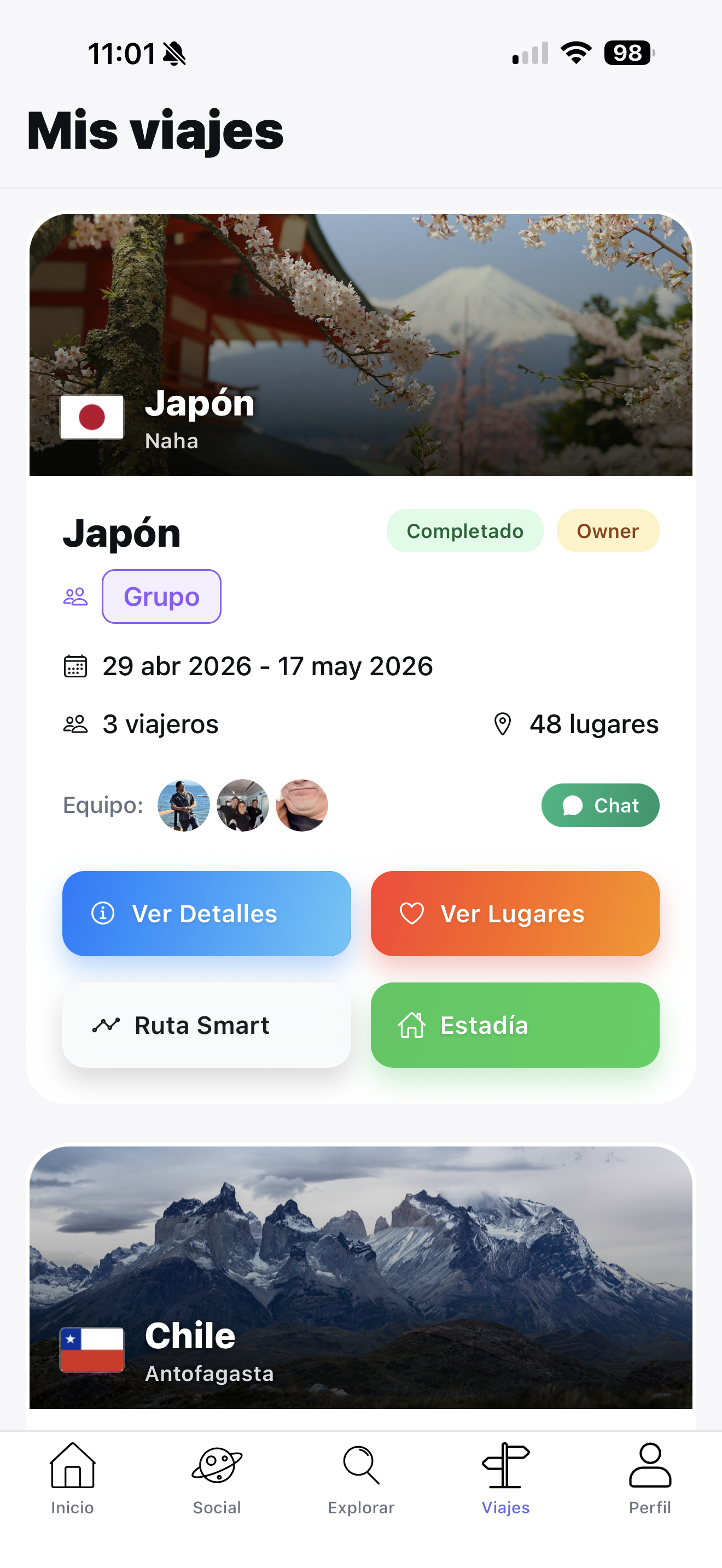 Mis viajes screen